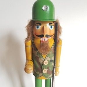 Wooden Hunting Nutcracker Hunter Green Camouflage Vest Wooden Rifle  14”